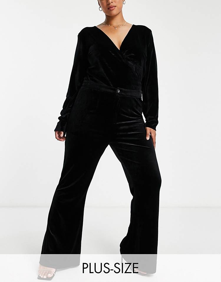 In The Style Plus exclusive velvet fitted flare in black - part of a set